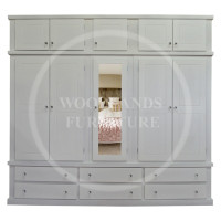 DEWSBURY 5 DOOR 6 DRAWER MIRRORED WARDROBE WITH TOPBOX IN WHITE