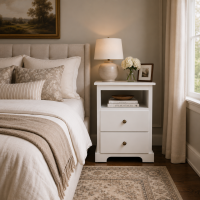 BALTIC SOLID PINE 2 DRAWER BEDSIDE CABINET WITH SHELF IN WHITE BALTIC SOLID PINE 2 DRAWER BEDSIDE CABINET WITH SHELF IN WHITE