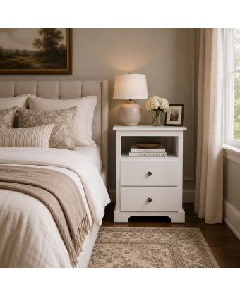 Baltic Solid Pine 2 Drawer Bedside Cabinet With Shelf In White
