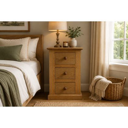 Victorian Solid Pine 3 Drawer Bedside In Light Oak Wax