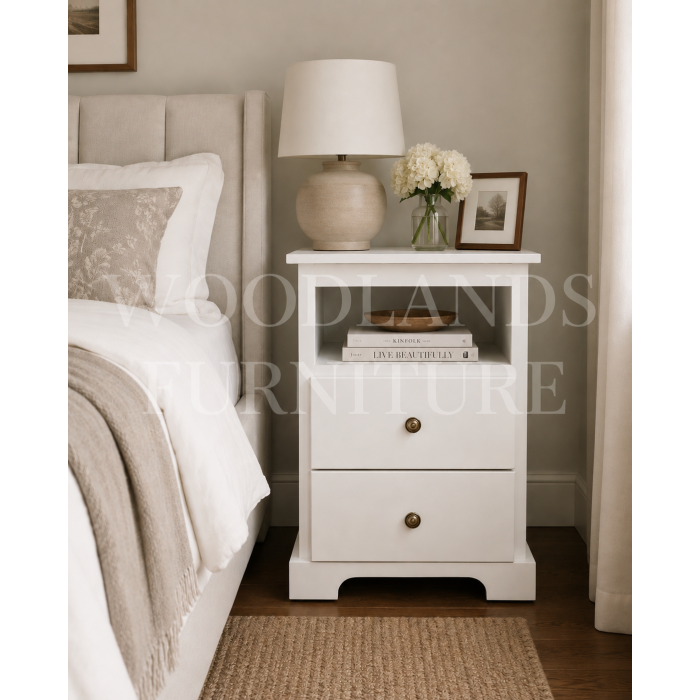 BALTIC SOLID PINE 2 DRAWER BEDSIDE CABINET WITH SHELF IN WHITE BALTIC SOLID PINE 2 DRAWER BEDSIDE CABINET WITH SHELF IN WHITE