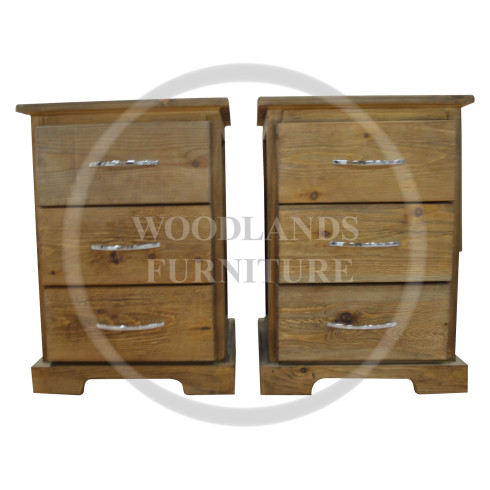 BALTIC SOLID PINE 3 DRAWER BEDSIDE CABINET SET IN KENILWORTH OAK WAX