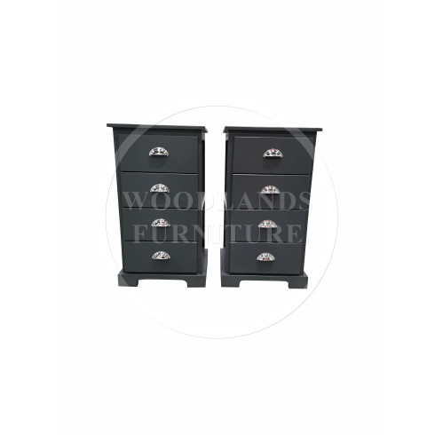 BALTIC SOLID PINE 4 DRAWER BEDSIDE CABINET SET IN DARK GREY