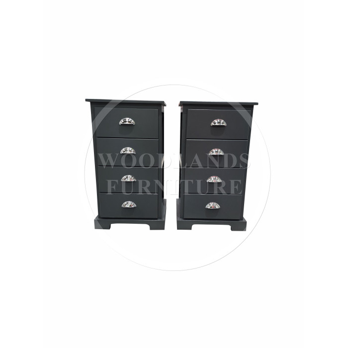BALTIC SOLID PINE 4 DRAWER BEDSIDE CABINET SET IN DARK GREY