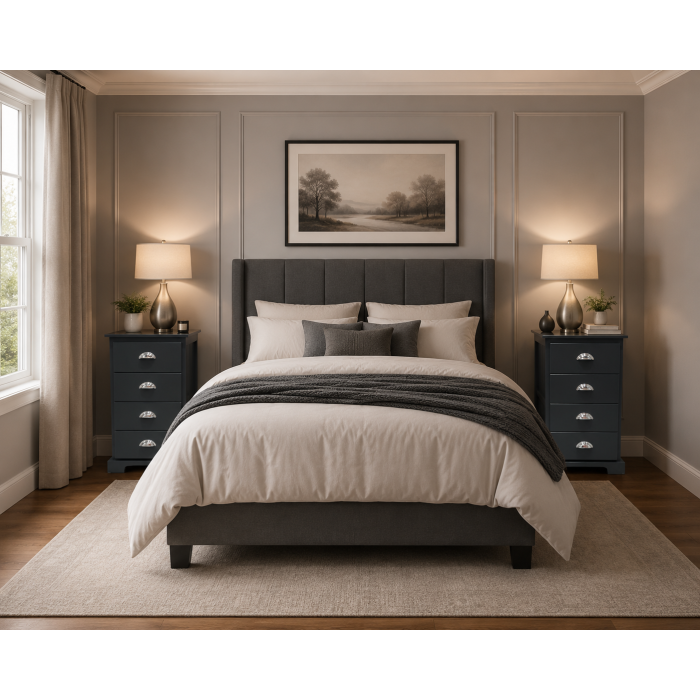 Baltic Solid Pine 4 Drawer Bedside Cabinet Set In Dark Grey