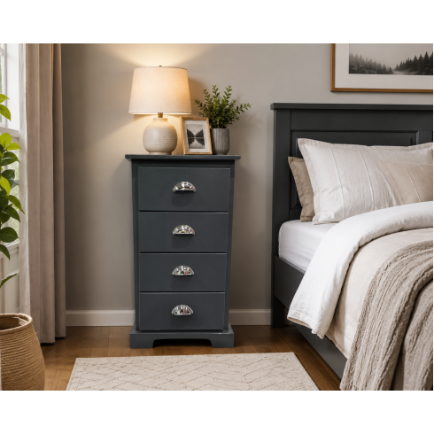 BALTIC SOLID PINE 4 DRAWER BEDSIDE CABINET IN DARK GREY