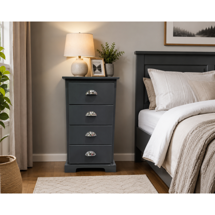 BALTIC SOLID PINE 4 DRAWER BEDSIDE CABINET IN DARK GREY BALTIC SOLID PINE 4 DRAWER BEDSIDE CABINET IN DARK GREY