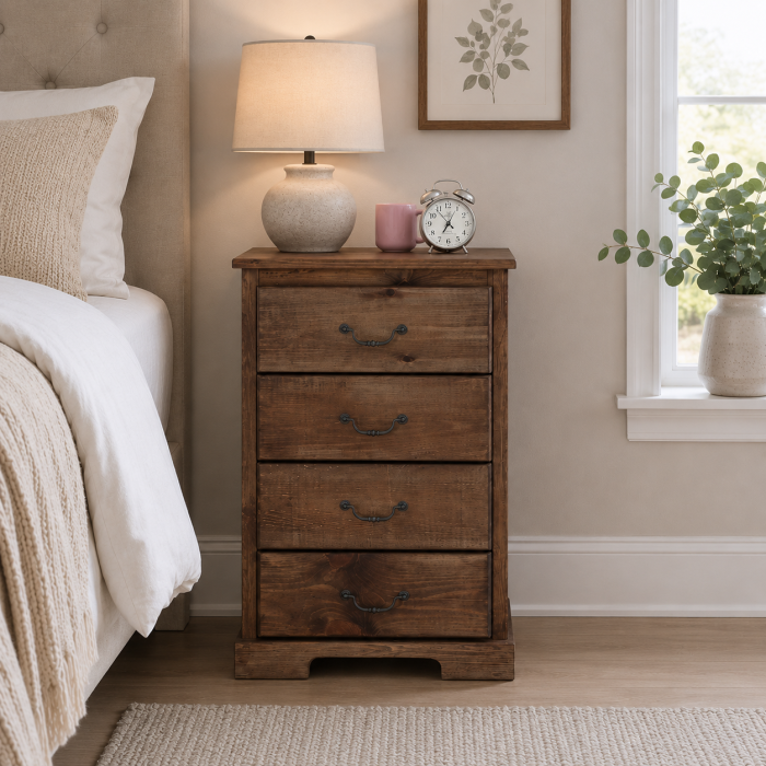 BALTIC SOLID PINE 4 DRAWER BEDSIDE CABINET IN MEDIUM OAK WAX BALTIC SOLID PINE 4 DRAWER BEDSIDE CABINET IN MEDIUM OAK WAX