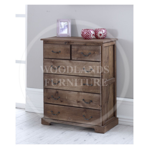 BALTIC SOLID PINE 2+4 CHEST OF DRAWERS IN MEDIUM OAK WAX