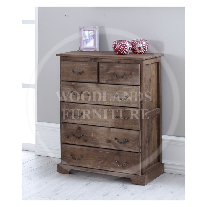 BALTIC SOLID PINE 2+4 CHEST OF DRAWERS IN MEDIUM OAK WAX