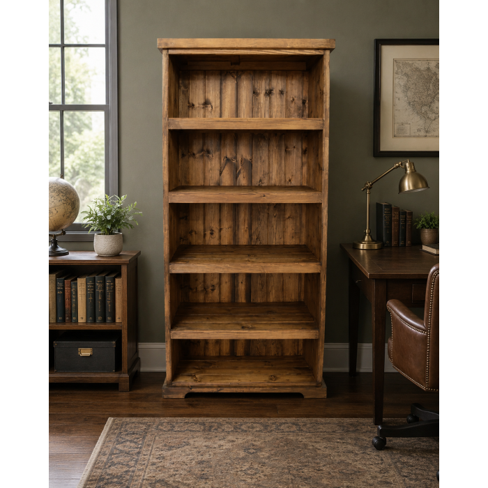 Baltic Solid Pine 4 Shelf Bookcase Medium Oak Wax