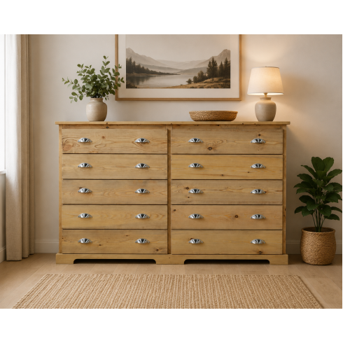 Baltic Solid Pine 10 Drawer Chest In Light Antique Wax