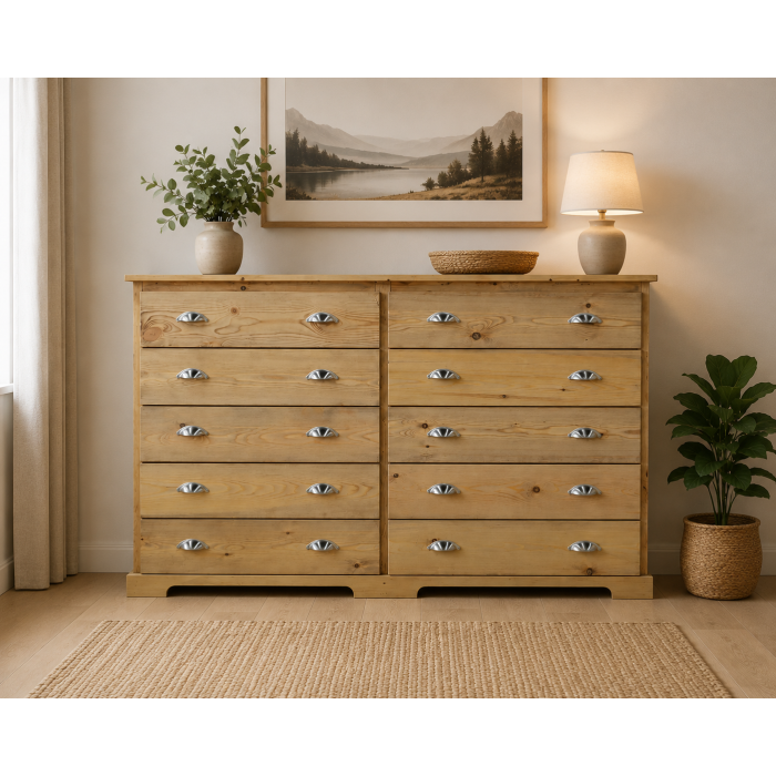 UK Handmade Solid Pine 10 Drawer Chest of Drawers - Baltic Light Antique Wax