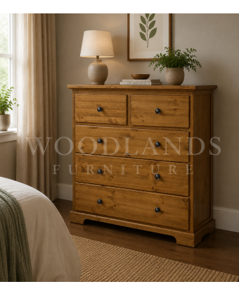 Baltic Solid Pine 2+3 Drawer Chest In Light Oak Polished