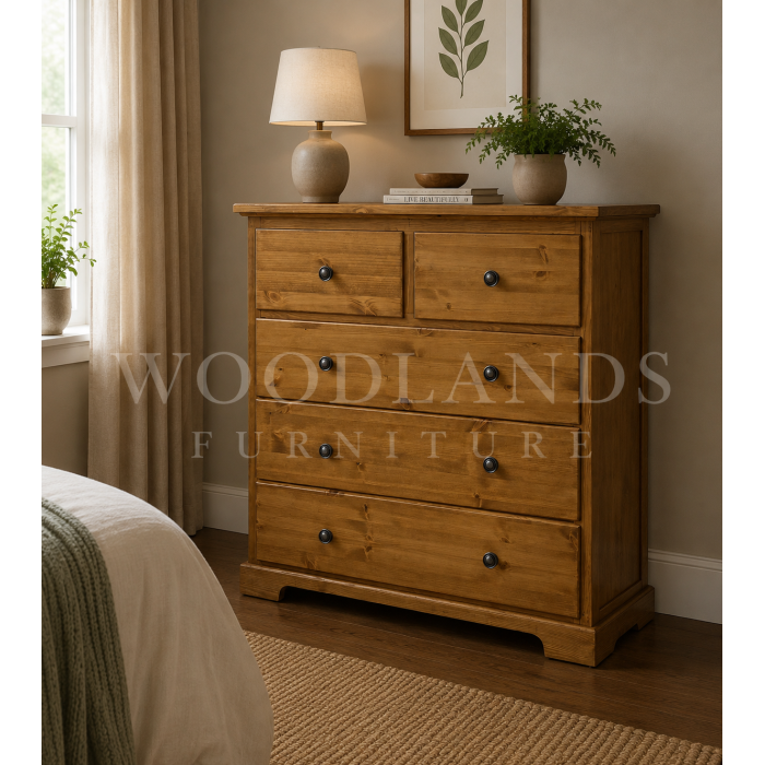 BALTIC SOLID PINE 2+3 DRAWER CHEST IN LIGHT OAK POLISHED