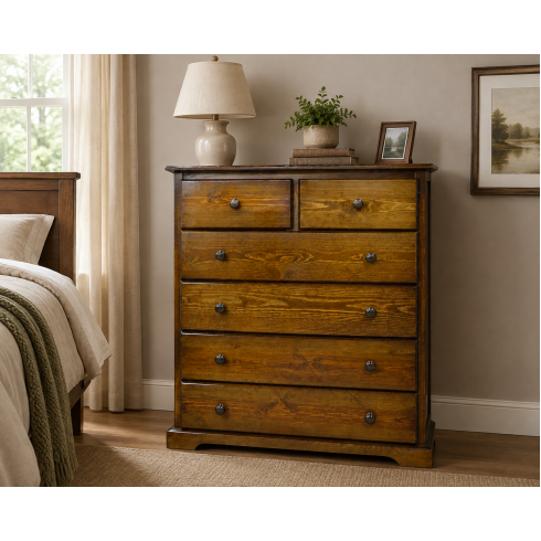 Handmade in England Baltic Solid Pine 2+4 Drawer Chest of Drawers in Dark Oak Polished Handmade in England Baltic Solid Pine 2+4 Drawer Chest of Drawers in Dark Oak Polished