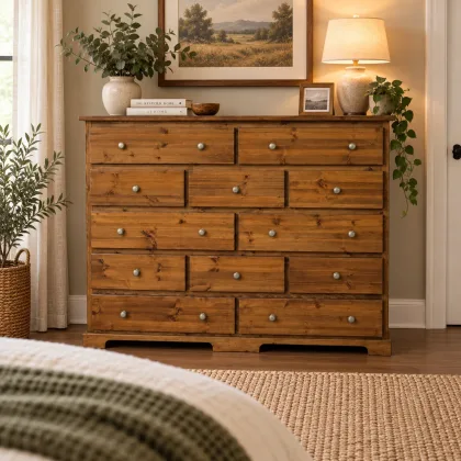 Solid Pine 12 Drawer Mix Chest of Drawers - Baltic Golden Oak Polised | Handmade in England
