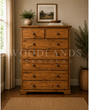 Baltic Solid Pine 2+5 Chest Of Drawers In Old Antique Polished