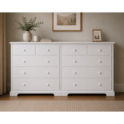 Handmade in England Baltic Solide Pine 4+6 Drawer Chest of Drawers in White