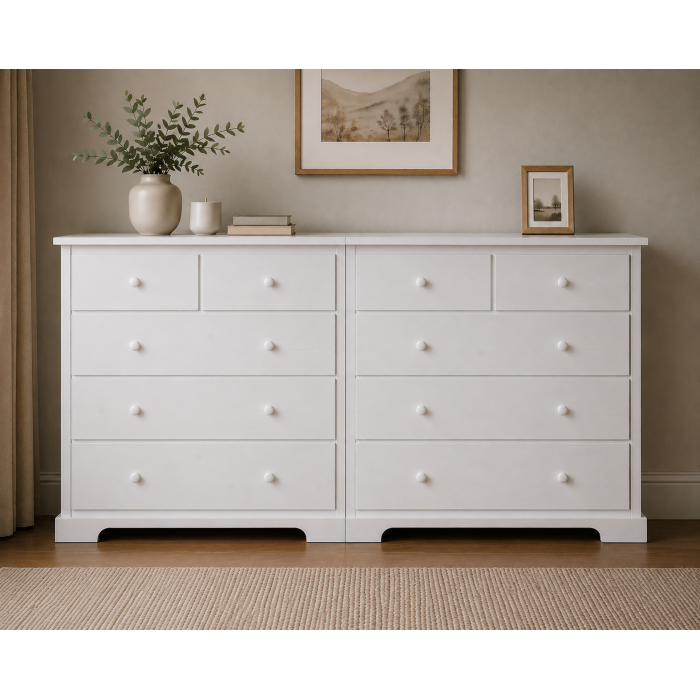 UK Handmade Solid Pine 4+6 Drawer 154cm Wide Chest of Drawers - Baltic White (Made to Measure)
