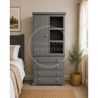 BALTIC SOLID PINE 1 DOOR 4 DRAWER WARDROBE WITH OPEN SHELVES IN GREY