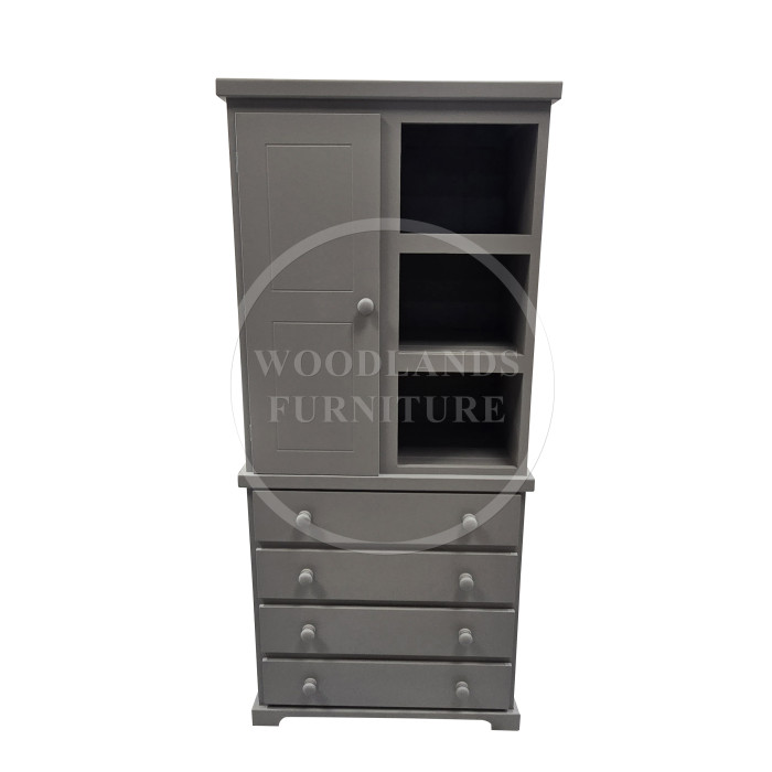 BALTIC SOLID PINE 1 DOOR 4 DRAWER WARDROBE WITH OPEN SHELVES IN DARK GREY