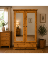 BALTIC SOLID PINE 1 DRAWER MIRRORED LARGE WARDROBE IN LIGHT OAK POLISHED