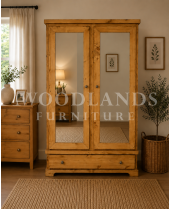 BALTIC SOLID PINE 1 DRAWER MIRRORED LARGE WARDROBE IN LIGHT OAK POLISHED