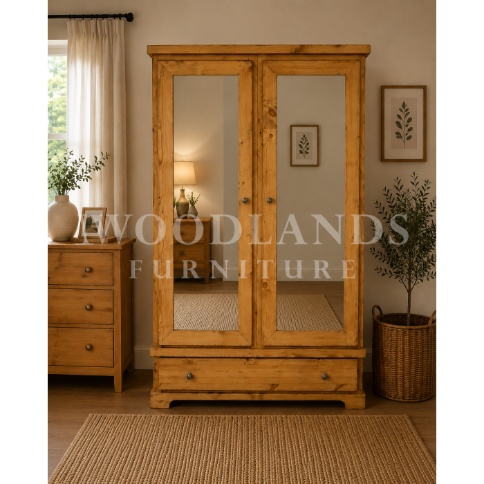 BALTIC SOLID PINE 1 DRAWER MIRRORED LARGE WARDROBE IN LIGHT OAK POLISHED BALTIC SOLID PINE 1 DRAWER MIRRORED LARGE WARDROBE IN LIGHT OAK POLISHED