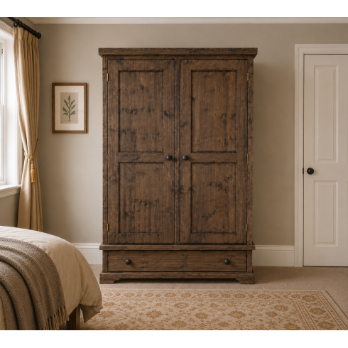 BALTIC SOLID PINE 1 DRAWER LARGE WARDROBE- NO MIRRORED DOORS IN MEDIUM OAK WAX