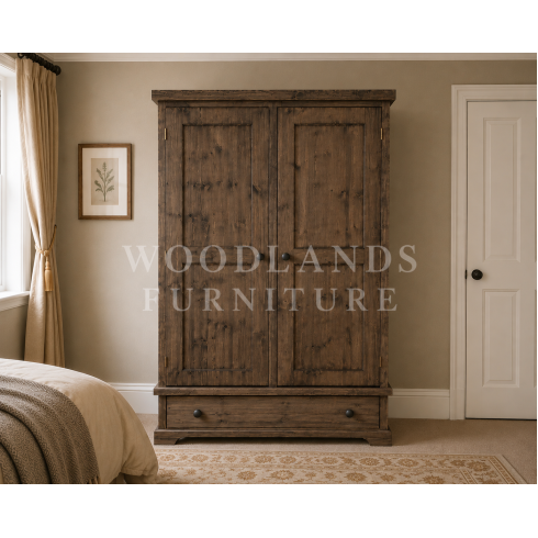 BALTIC SOLID PINE 1 DRAWER LARGE WARDROBE- NO MIRRORED DOORS IN MEDIUM OAK WAX