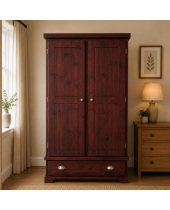 BALTIC SOLID PINE 1 DRAWER LARGE WARDROBE- NO MIRRORED DOORS IN RED MAHOGANY WAX