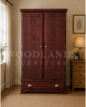 BALTIC SOLID PINE 1 DRAWER LARGE WARDROBE- NO MIRRORED DOORS IN RED MAHOGANY WAX