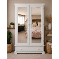 BALTIC SOLID PINE 1 DRAWER MIRRORED LARGE WARDROBE IN WHITE