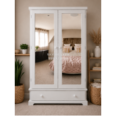 BALTIC SOLID PINE 1 DRAWER MIRRORED LARGE WARDROBE IN WHITE BALTIC SOLID PINE 1 DRAWER MIRRORED LARGE WARDROBE IN WHITE
