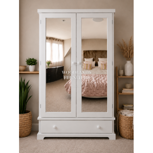BALTIC SOLID PINE 1 DRAWER MIRRORED LARGE WARDROBE IN WHITE