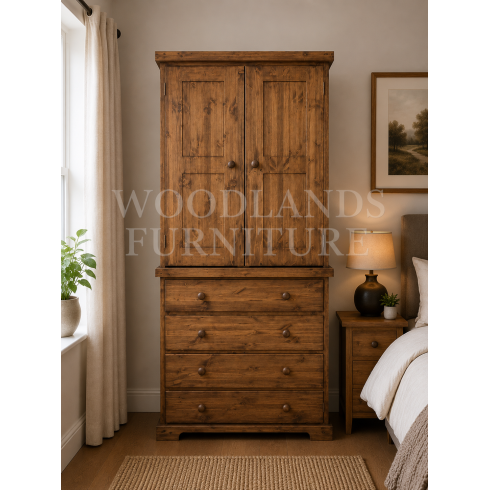 BALTIC SOLID PINE 2 DOOR 4 DRAWER WARDROBE IN OLD ANTIQUE WAX