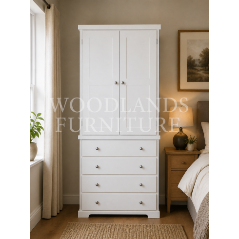 BALTIC SOLID PINE 2 DOOR 4 DRAWER WARDROBE IN WHITE