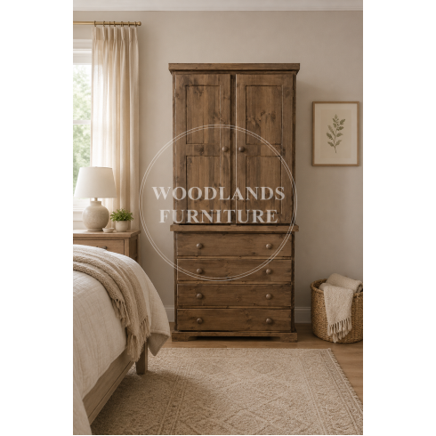 BALTIC SOLID PINE 2 DOOR 4 DRAWER WARDROBE IN MEDIUM OAK