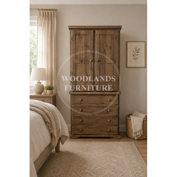 BALTIC SOLID PINE 2 DOOR 4 DRAWER WARDROBE IN MEDIUM OAK