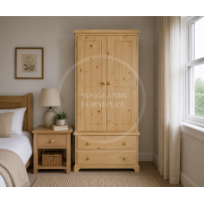 BALTIC SOLID PINE 2 DRAWER WARDROBE IN NATURAL POLISHED