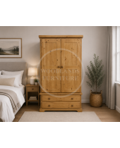 BALTIC SOLID PINE GENTS 2 DRAWER WARDROBE IN LIGHT OAK WAX