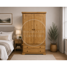 BALTIC SOLID PINE GENTS 2 DRAWER WARDROBE IN LIGHT OAK WAX