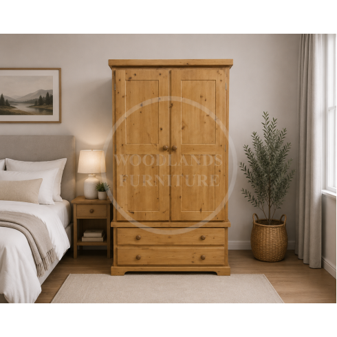 BALTIC SOLID PINE GENTS 2 DRAWER WARDROBE IN LIGHT OAK WAX