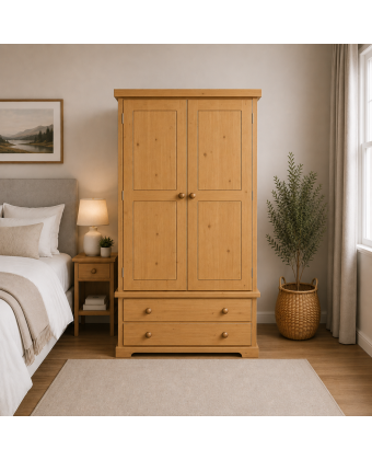Baltic Solid Pine Gents 2 Drawer Wardrobe In Light Oak Wax