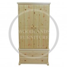 BALTIC SOLID PINE 2 DRAWER WARDROBE IN NATURAL POLISHED