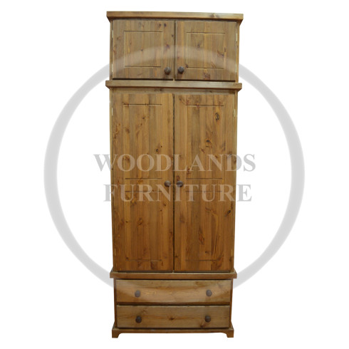 BALTIC SOLID PINE GENTS 2 DRAWER WARDROBE WITH TOPBOX IN LIGHT OAK WAX