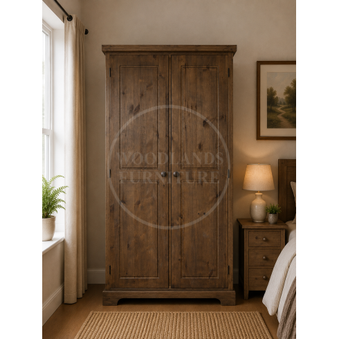 BALTIC SOLID PINE 2 DOOR FULL HANGING WARDROBE IN MEDIUM OAK WAX
