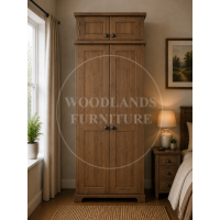 BALTIC SOLID PINE 2 DOOR FULL HANGING WARDROBE WITH TOPBOX IN MEDIUM OAK WAX