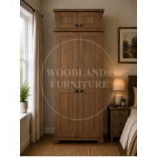 BALTIC SOLID PINE 2 DOOR FULL HANGING WARDROBE WITH TOPBOX IN MEDIUM OAK WAX